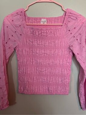 5 for $20! abercrombie kids Pink Smocked Long-Sleeve Square Neck Top